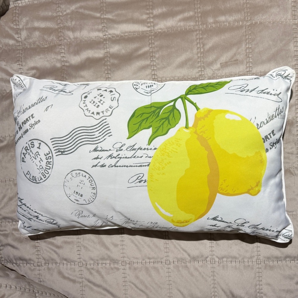 12 x 22" Decorative Throw Pillow Couch Bed Yellow Lemons French Words Cl…
